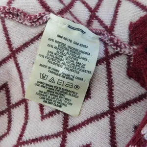 Anthropologie MOTH Galena Cowl Neck Sweater Maroon Pink Jacquard Geometric Small thumbnail 12