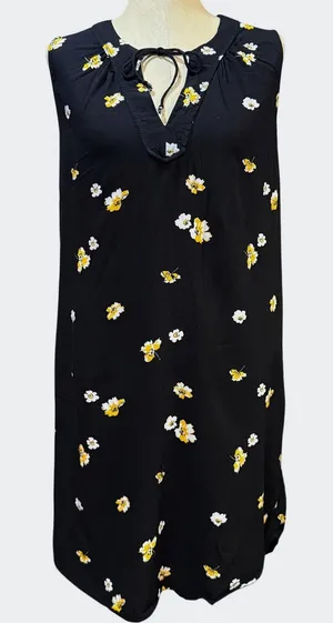 Old Navy‎ M Black Floral Sleeveless Shift Dress Feminine Summer Spring Bohemian thumbnail 1