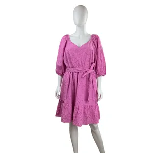 ELOQUII Elements Pink Eyelet Lace Tiered Midi Dress ‎ Belted Size 16 thumbnail 3