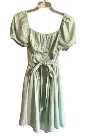 Blu Pepper Puff Sleeve Tie Back Fit & Flare Mini Dress NWT thumbnail 1