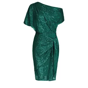 Women's Party Dress Sequined Pleated Short Sleeve Asymmetric Shoulder thumbnail 2