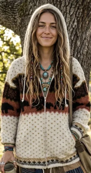 Vtg Earth Ragz Wool Southwest Hooded‎ Jacket Medium Forest thumbnail 1