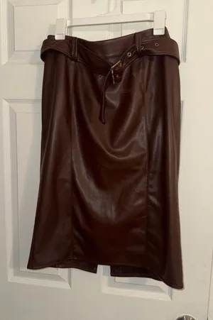 Marc New York Dark Brown Faux Leather Pencil Skirt with Belt Detail thumbnail 1