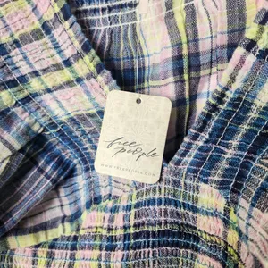 Free People Multicolor Smocked V-Neck Long Sleeve Marlena Plaid Crop Top Size XS thumbnail 7