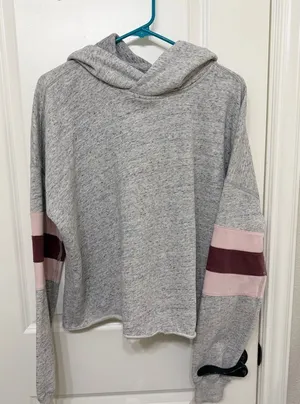 Abercrombie & Fitch Gray Sweater with Pink and Maroon Stripes thumbnail 1