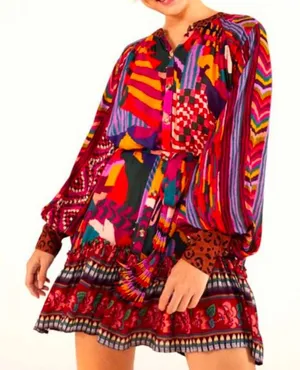Farm Rio Anthropologie Long Sleeve Mini‎ Dress thumbnail 1