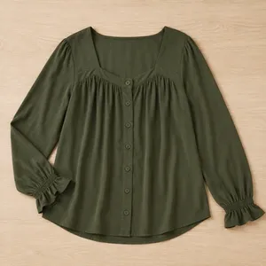 Time and Tru Maternity Olive Green Square Neck Button‎ Front Blouse Smocked M Size undefined thumbnail 1