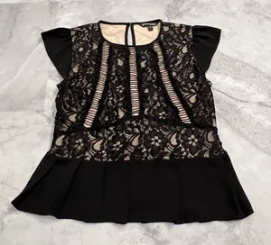 Express Illusion Peplum Lace Top Size Small‎ S Cap Sleeves thumbnail 1