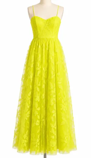 Monique Lhuillier Neon Yellow Floral Lace Maxi Gown Dress Size 4 thumbnail 1