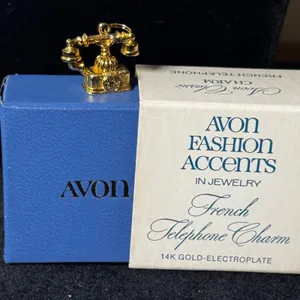 Vintage Avon French Telephone Charm 14K Gold Electroplate Original Box NOS thumbnail 2
