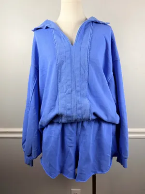 Aerie blue two piece sweatshirt and short set size large thumbnail 1