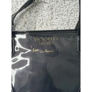 Victorias Secret Love Victoria Black Tote Bag Clear PVC V Panel Patent Trim thumbnail 2
