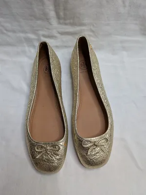 Tory Burch Laila 2 Bow Driver Metallic Gold Leather Ballet Flats Size 8.5 thumbnail 2