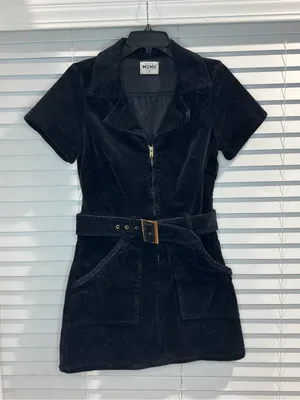 Show Me Your MuMu Black Corduroy Short-Sleeve Belted Dress thumbnail 1