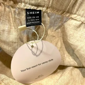 SHEIN- NWT Linen Blend Vcay Wide Leg Full Side Slit Beach Vacation Pants Size L thumbnail 3