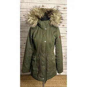 Hollister olive green sherpa-lined faux-fur trimmed hooded parka Size XS thumbnail 2