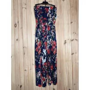 NWT 19 COOPER Women's Denim Blue Floral Strapless Pleated Cropped Jumpsuit Sz S thumbnail 2