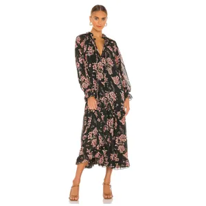 NEW FREE PEOPLE Feeling Groovy Floral-print Chiffon Maxi Dress Size Large thumbnail 6
