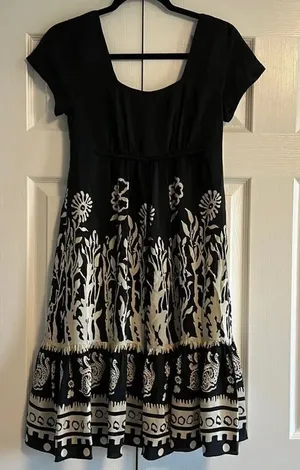 Anna Sui Anthropologie Women’s Black & Cream Floral Short-sleeve Flowy Dress thumbnail 1