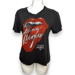 Distressed‎ THE ROLLING STONES Short Sleeve Rock T-Shirt Washed Black Women L thumbnail 2