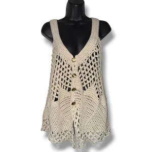 Free People open crochet knit boho buttoned vest thumbnail 5