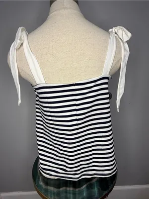 J. Crew Navy and White Striped Tie-Shoulder Tank thumbnail 2