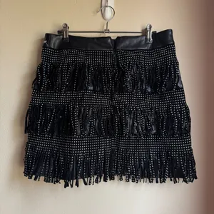 Sincerely Jules Women's Mini Short Skirt Black Studded Fringe High Rise Size L thumbnail 2