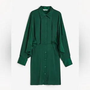 $75 NWOT H&M long sleeve emerald green satin dress L thumbnail 4