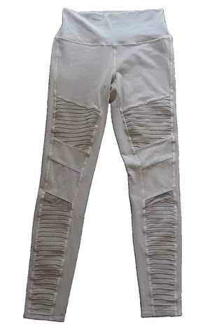 Alo Yoga High-Waist Moto Leggings Taupe Gray Quilted Mesh Athleisure Womens Gym thumbnail 1
