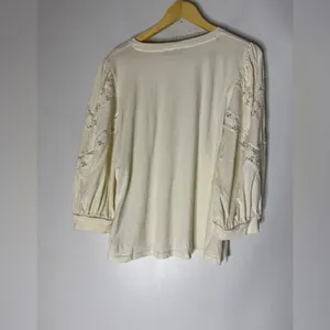 J Crew‎ Crochet Trim Puff Sleeve Long Sleeve T-shirt Cream Size XL thumbnail 2