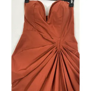 PRETTYLITTLETHING Rust Satin Strapless Ruched Side Slit Midi Dress Size 6 thumbnail 9