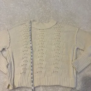 Free People Womens Cropped Bell Song Knit in Bone Sweater Boho Indie Casual Sz L thumbnail 3