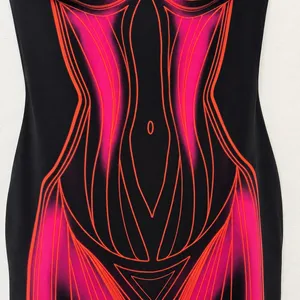 White Fox Strapless Bodycon Mini Dress Small Neon Pink Black Rave thumbnail 3