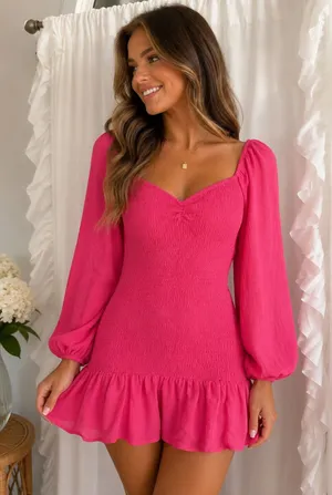 VICI Hot Pink Smocked Mini Dress thumbnail 1