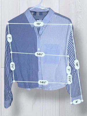 AMERICAN EAGLE Mixed Stripe Cropped Button-Up Shirt | Blue & White thumbnail 7