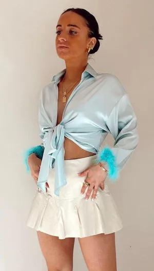 Colorful Natalie Leather Mini Skirt Cream thumbnail 3