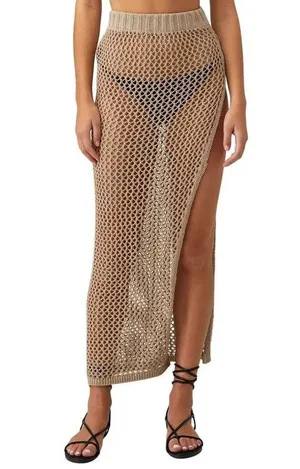 Beach Riot Deborah Skirt in Tan Small Womens Swim Cover Up Crochet Maxi thumbnail 9