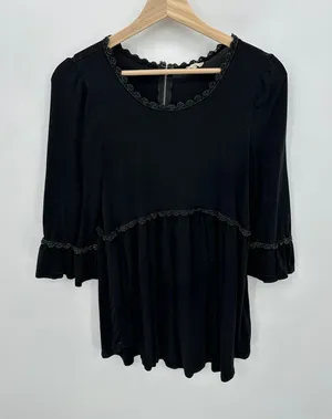 POL Babydoll Top Women Small Black Grunge Goth Boho Witch 1/2‎ Sleeve Stretch thumbnail 1
