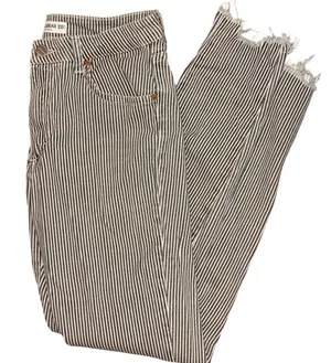 PULL&BEAR Striped Skinny Crop Jeans Sz 28 Gray White Raw Hem Stretch Cotton thumbnail 1