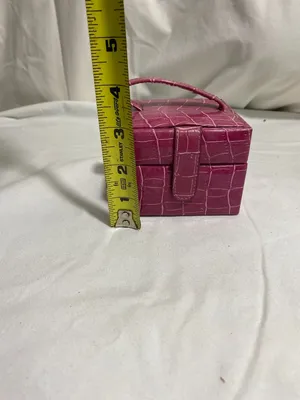 Pink Faux Croc Travel Jewelry Box Case Organizer Ring Holder Mirror Compact thumbnail 5