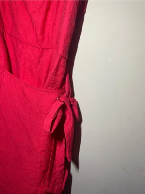 Hello Molly Red Wrap Mini Dress Medium Open Back Ruffle Hem Cocktail Party Date thumbnail 2