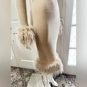 JOLLYA Off-Shoulder Cream Knit Dress with Feather Trim Size M/L P-36 thumbnail 6