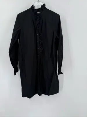 J.CREW | Cottage Ruffle Front Shirt-Dress in Cotton Poplin Size 12 Black BP840 thumbnail 3