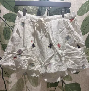 Mystree Cream Embroidered Ruffle Hem Shorts thumbnail 1