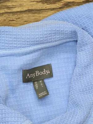 Anybody Womens Button Front Washed Waffle Knit Button Front Top French Blue M thumbnail 3