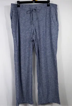 Old Navy Linen Blend Drawstring Pants Women’s Large Blue Chambray Casual Pull-On thumbnail 1