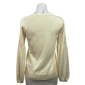 Club Monaco Cream 100% Wool Knit Long Balloon Sleeve Crew Neck Sweater Top Sz S thumbnail 3