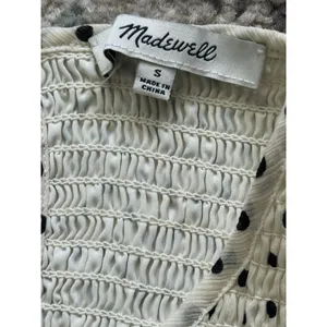Madewell Smocked Ruffle Shoulder Midi Dress Small Inkbrush‎ Dots White Black thumbnail 5
