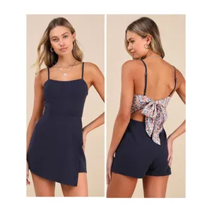 Lulus Significant Sweetie Navy Blue Tie-Back Skort Romper Size Large Linen Beach thumbnail 2