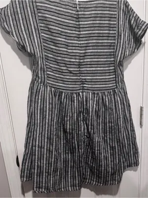 Altar’d State Black Gray Striped Cotton Fit Flare Dress Short Sleeve Large thumbnail 2